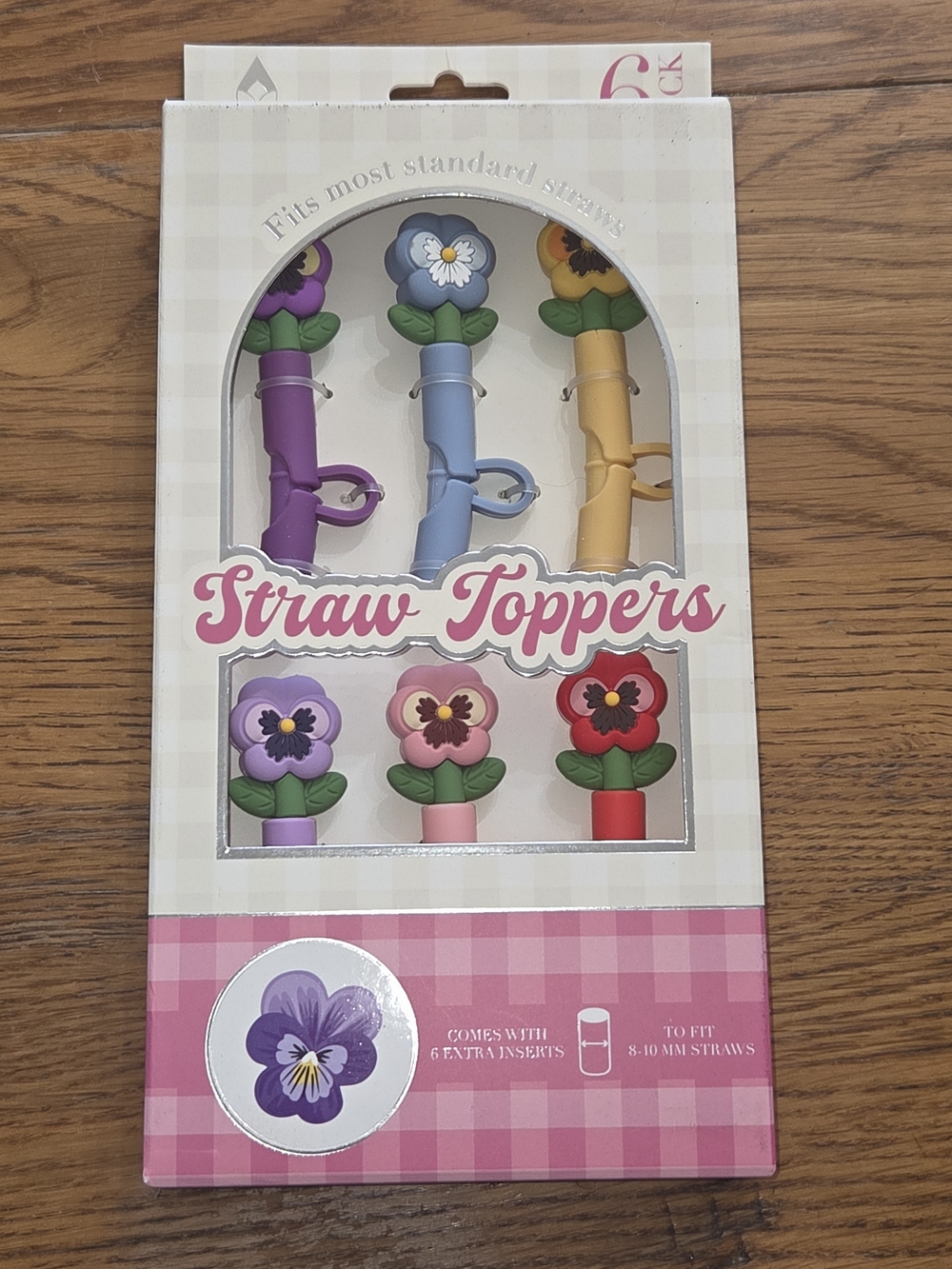 NIB, Flower Straw Toppers - Purple, Blue, Yellow, Pink, Red. CP